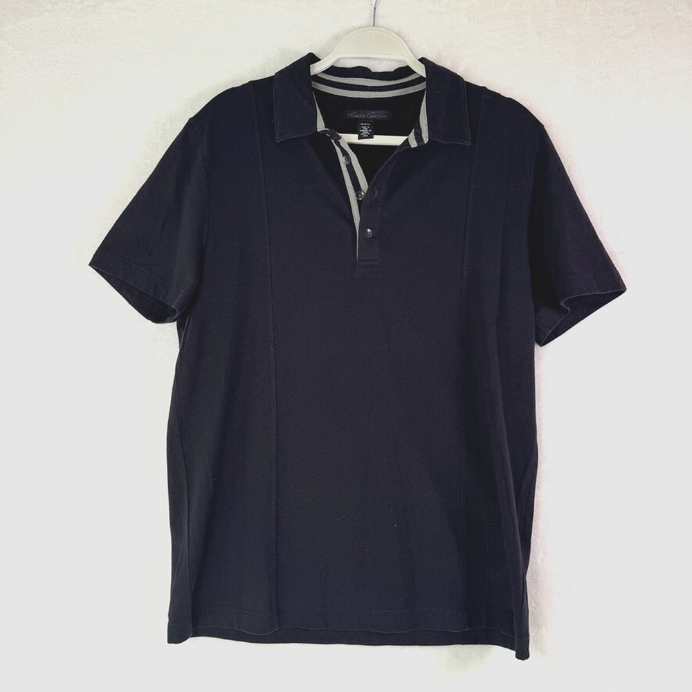 Kenneth Cole Reaction Polo Shirt M Black Stretch Cotton Slim Fit Modern Casual